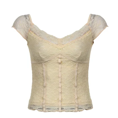 Solid V-neck Lace Corset Top - Image 4