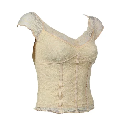 Solid V-neck Lace Corset Top - Image 5