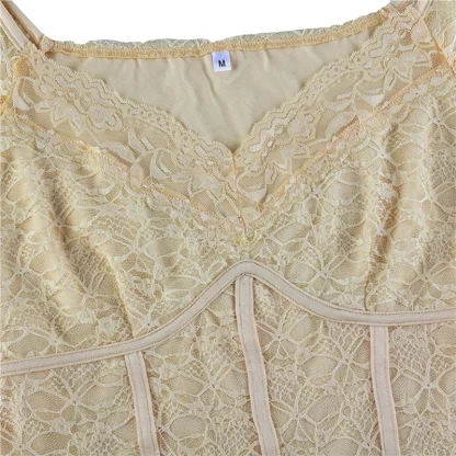 Solid V-neck Lace Corset Top - Image 7