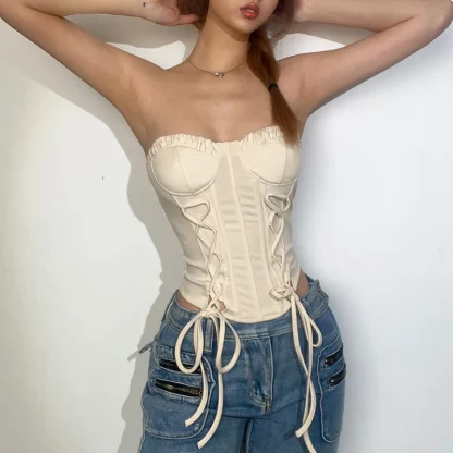 Lace-up Strapless Corset Top - Image 3