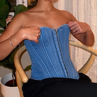 Denim Strapless Corset Top