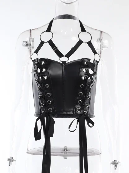 Lace-up Halter Black Bustier Top - Image 6