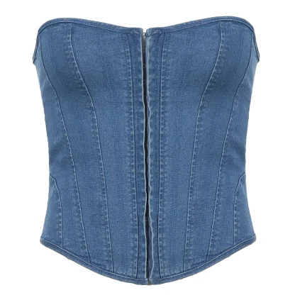 Denim Strapless Corset Top - Image 6