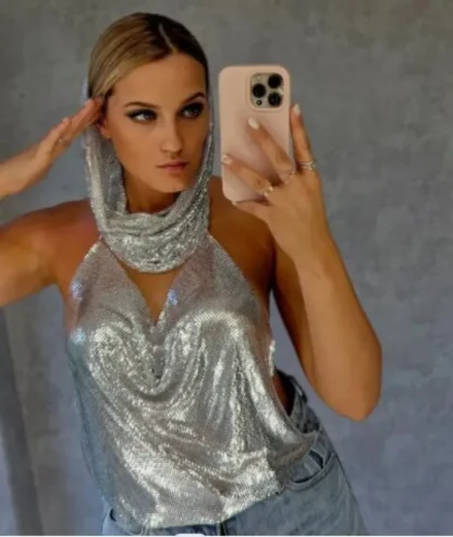 Sequined Headscarf Corset Top - Image 2