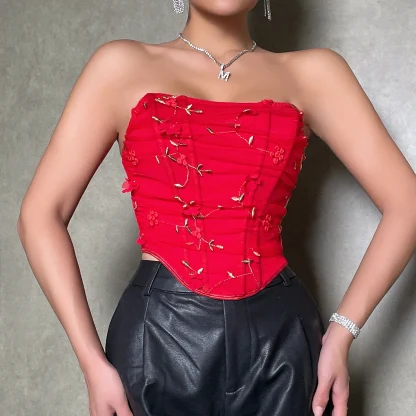 Embroidery Strapless Corset Top - Image 4