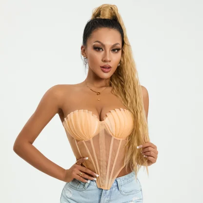 Boned Mesh Strapless Corset Top