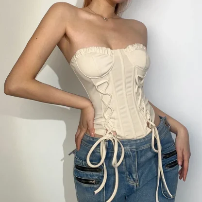 Lace-up Strapless Corset Top