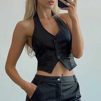 Button Up Halter Corset Top