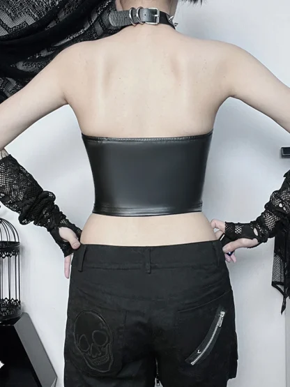 Lace-up Halter Black Bustier Top - Image 4