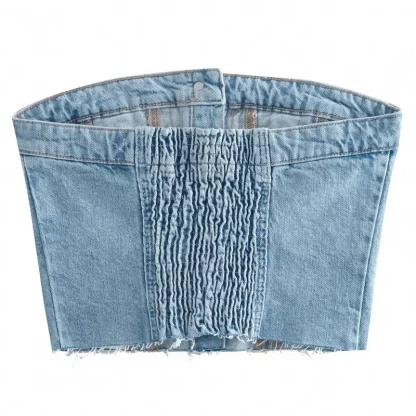 Strapless Button Denim Corset Top - Image 3