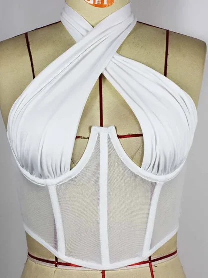 Cross Halter Mesh Corset Top - Image 6