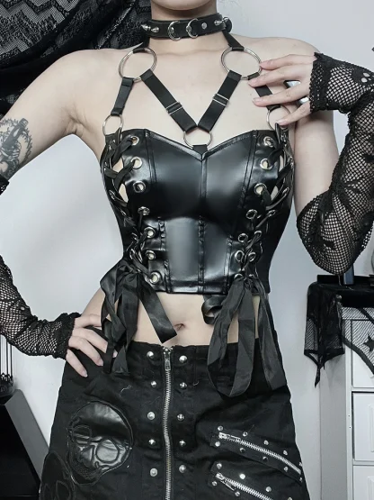 Lace-up Halter Black Bustier Top - Image 2