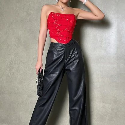 Embroidery Strapless Corset Top - Image 3