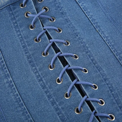 Denim Strapless Corset Top - Image 5
