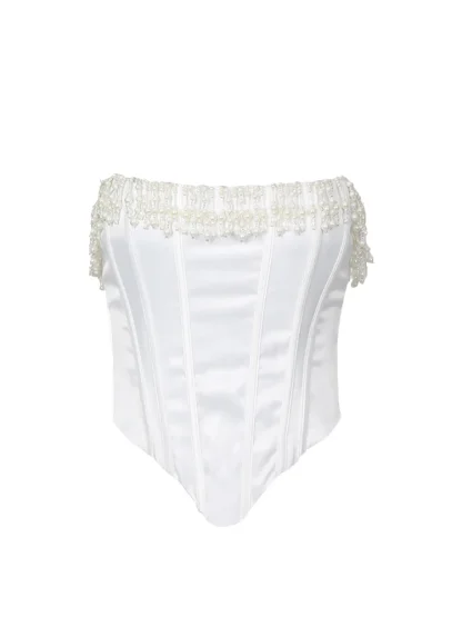 White Tassel Beads Bustier Top - Image 7