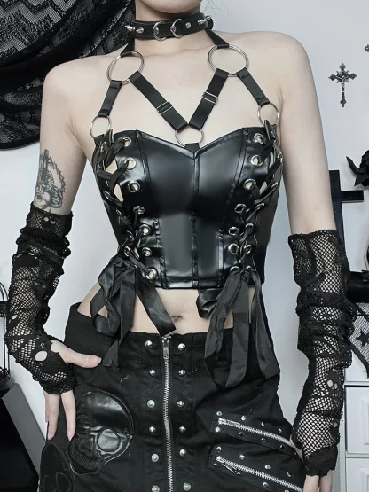 Lace-up Halter Black Bustier Top