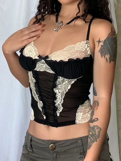 Sexy Lace Patchwork Corset Top - Image 3