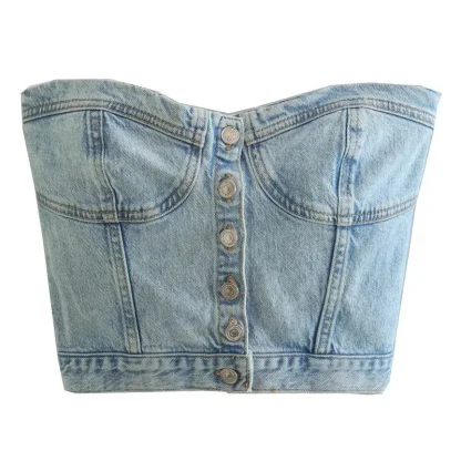 Strapless Button Denim Corset Top - Image 2