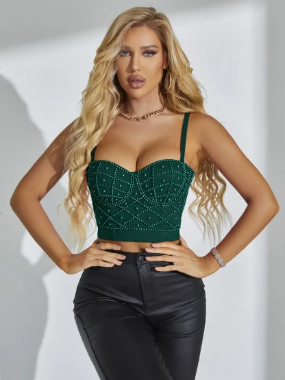 Sexy Solid Beaded Bustier Tops - Image 4