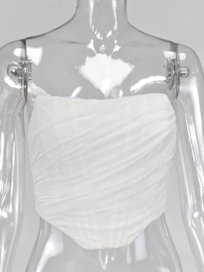 Strapless Solid Mesh Bustier Tops - Image 5