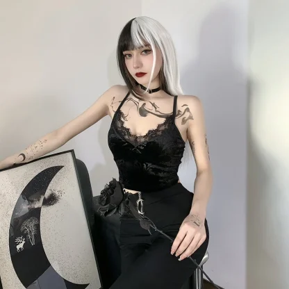 Lace Trim Black Sleeveless Corset Top - Image 3