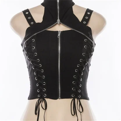 Zippered Lace-up Corset Top - Image 5