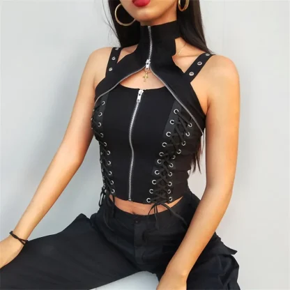 Zippered Lace-up Corset Top - Image 3