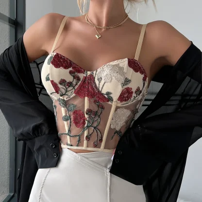 See-through Floral Bustier Top - Image 5