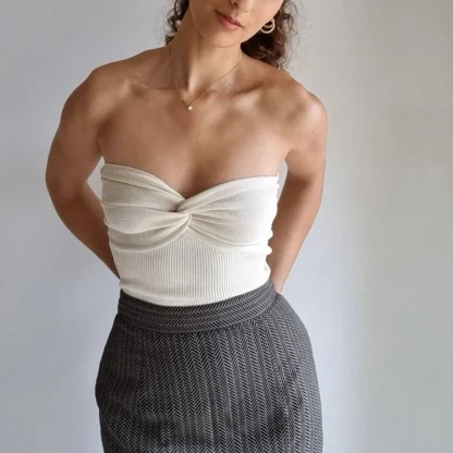 Ruched Strapless Solid Corset Tops - Image 4