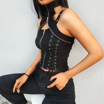 Zippered Lace-up Corset Top - Image 2