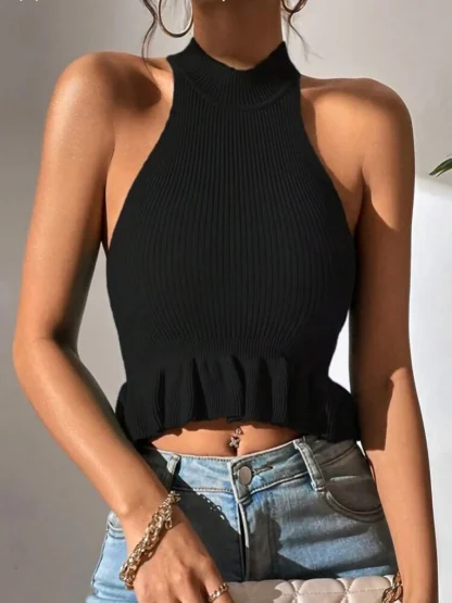 Halter Ruffled Cropped Corset Tops - Image 4