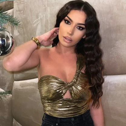 One-shoulder Metallic Corset Top