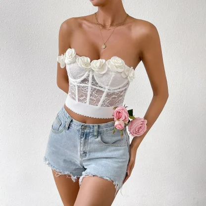 Elegant White Floral Bustier Top
