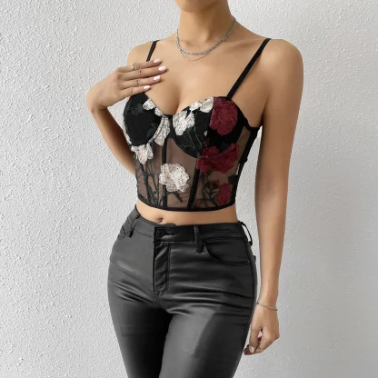 See-through Floral Bustier Top