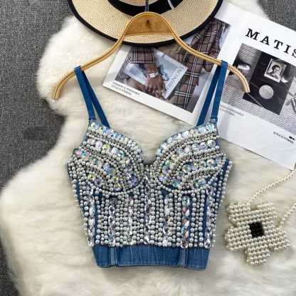 Luxury Denim Bustier Top