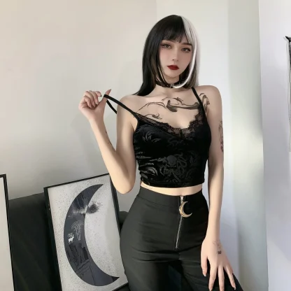 Lace Trim Black Sleeveless Corset Top