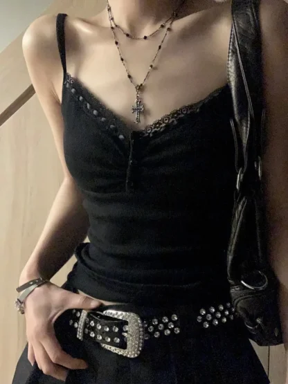 Aesthetic Black Lace Trim Corset Top