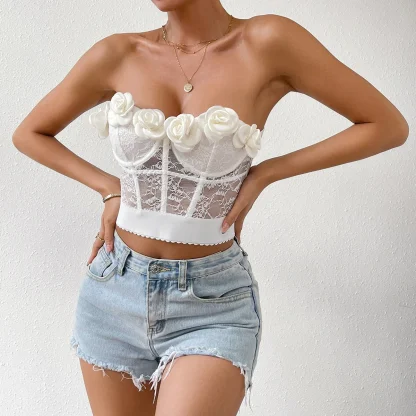 Elegant White Floral Bustier Top - Image 3