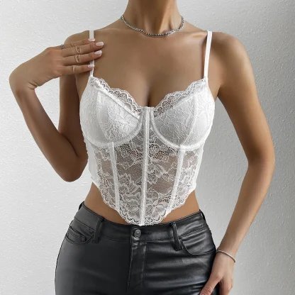 V-neck Sheer Lace Bustier Tops - Image 4