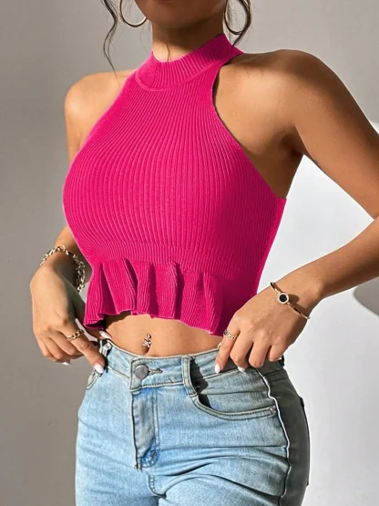Halter Ruffled Cropped Corset Tops - Image 6