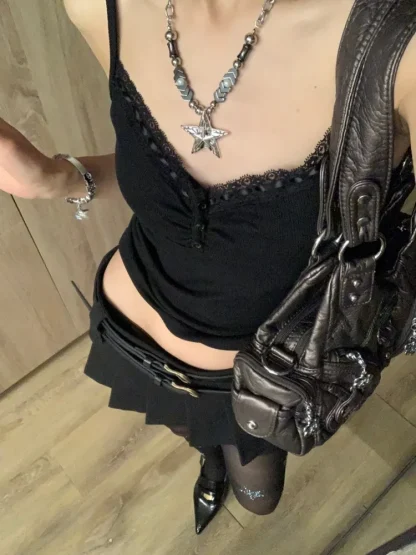 Aesthetic Black Lace Trim Corset Top - Image 4