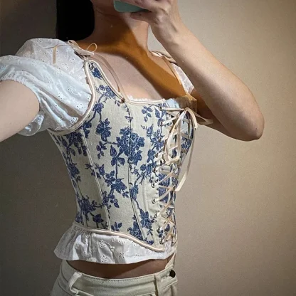 Retro Lace-up Corset Top - Image 3