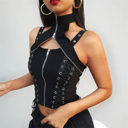 Zippered Lace-up Corset Top - Image 4
