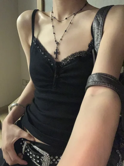 Aesthetic Black Lace Trim Corset Top - Image 2