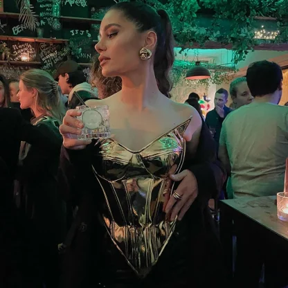 Metallic V-neck Corset Top - Image 5