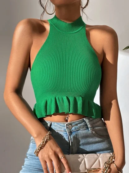 Halter Ruffled Cropped Corset Tops - Image 2