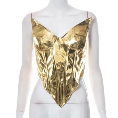 Metallic V-neck Corset Top - Image 6