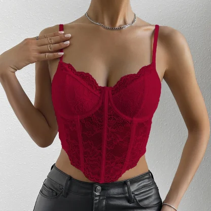 V-neck Sheer Lace Bustier Tops - Image 6