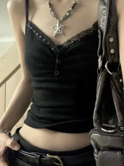 Aesthetic Black Lace Trim Corset Top - Image 3