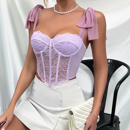 Sheer Lace Tie-up Strap Corset Top - Image 3